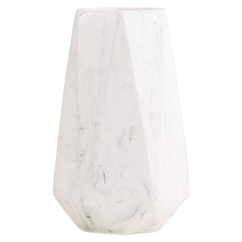Moderne Geometrische Vaas met Marmerlook - Wit en Grijs Keramiek