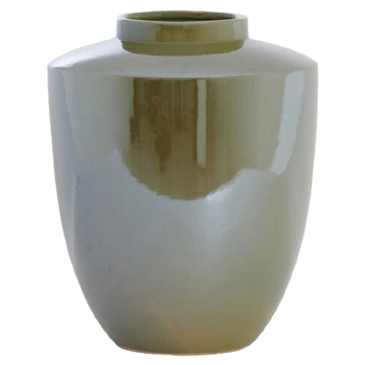 Moderne Olijfgroene Keramische Vaas - Hoogglans Design - 22 cm