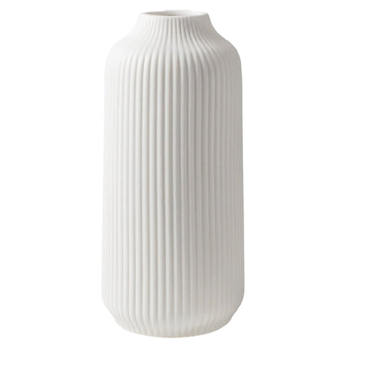 Minimalistische Witte Keramische Vaas met Verticale Textuur - Modern