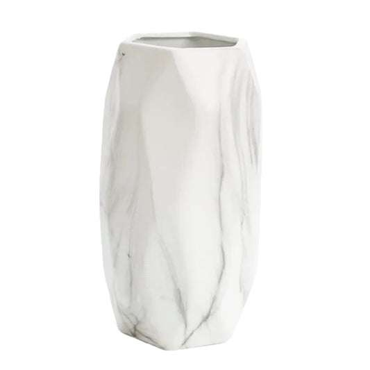 Geometrische Keramische Vaas met Marmerlook - Hexagonale Vorm - Scandinavische Stijl