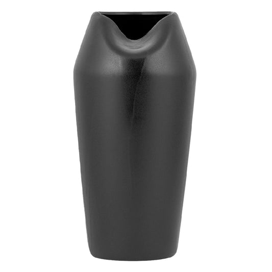 Moderne Matte Zwarte Keramische Vaas - Abstracte V-Vorm Opening - Minimalistisch Design