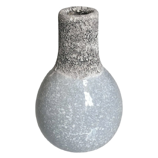 Industriële Keramische Vaas - Bolvormig Design met Ruwe Textuur Hals - Grijze Gespikkelde Afwerking