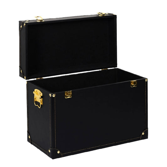 Luxe Zwarte Opbergkist in Travel-stijl met Gouden Beslag